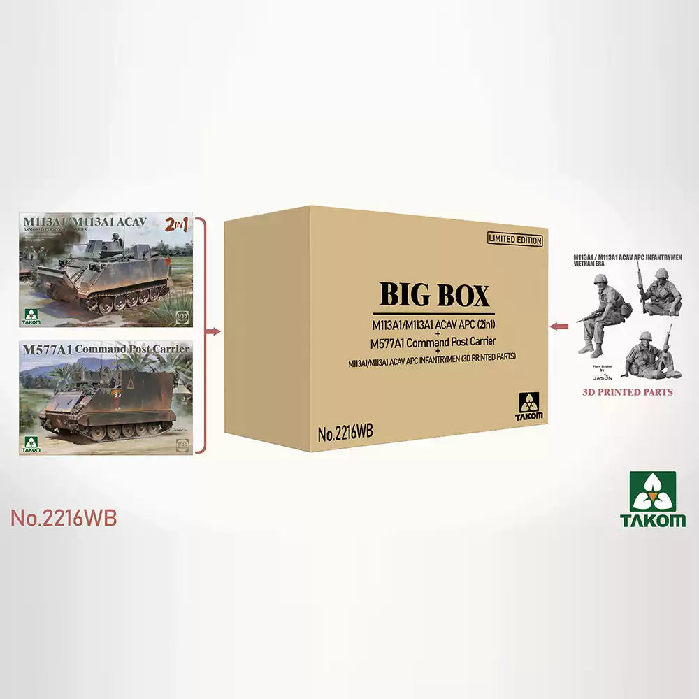 TAKOM 2216WB 1/35 M113 / M577 Armored Vehicle with Infantry Figure Set Model Kit