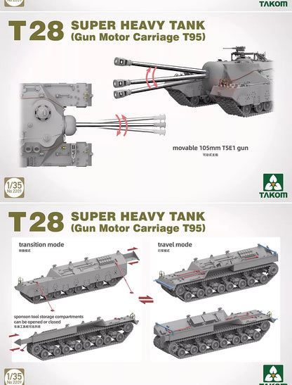 Explore this TAKOM 2209W 1/35 T28*2 BOX(2209+2210+Modeling Guidebook) Tank Model Kit 