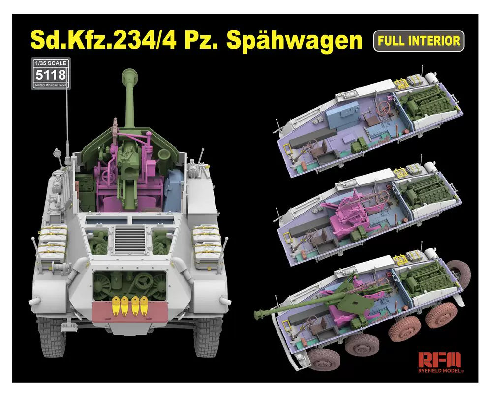 RYEFIELD 5118 1/35 Sd.Kfz.234/4 Spahwagen Full Interior Model Kit