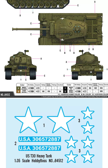 Hobbyboss 84512 1:35 US T30 Tank Model Kit