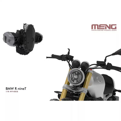 Explore the intricate details of the R nineT MOTORCYCLE Model Kit, a 1/9 scale reproduction 