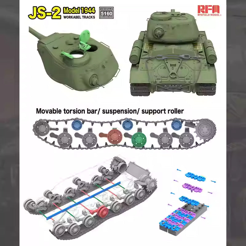 Explore the RYE FIELD 5160 1/35 Soviet JS-2 Heavy Tank Kit with movable tracks and suspension, expected April 15th!