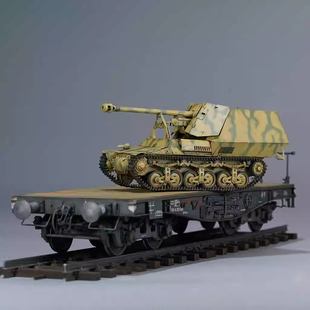 Zimi 35075 1/35 75mm Marder I Anti-tank Gun&50T SSy45 Flatcar Trailer(2 in1)Kit - ModelHives