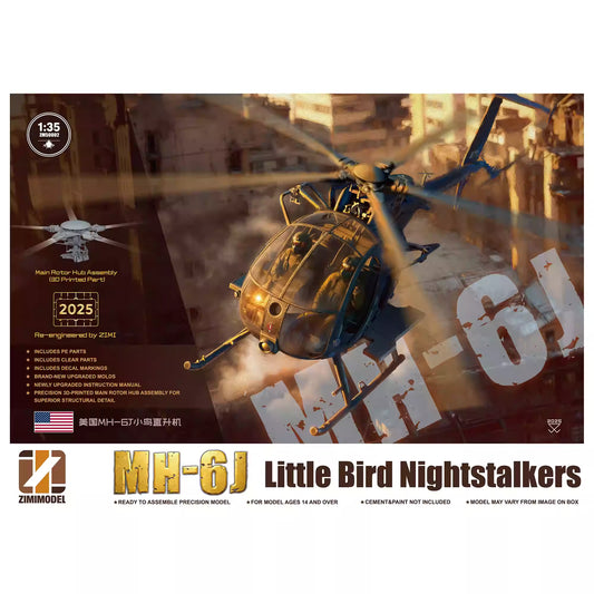 Explore this US MH-6J Little Bird Nightstalkers Helicopter Model Kit 1/35 | Zimi Model ZM50002