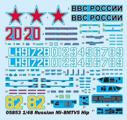 Explore this Trumpeter 05853 1:48 Russian Mi-8MTV5 Hip Helicopter Assembly Model Kit.