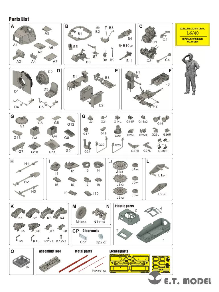 ETMODEL Z3501 1/35 Italian Carro Armato L6/40 Light Tank Model Kit-Full‑Interior