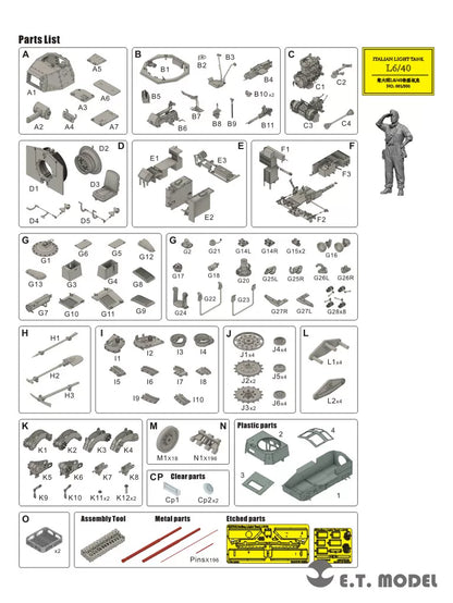 ETMODEL Z3501 1/35 Italian Carro Armato L6/40 Light Tank Model Kit-Full‑Interior