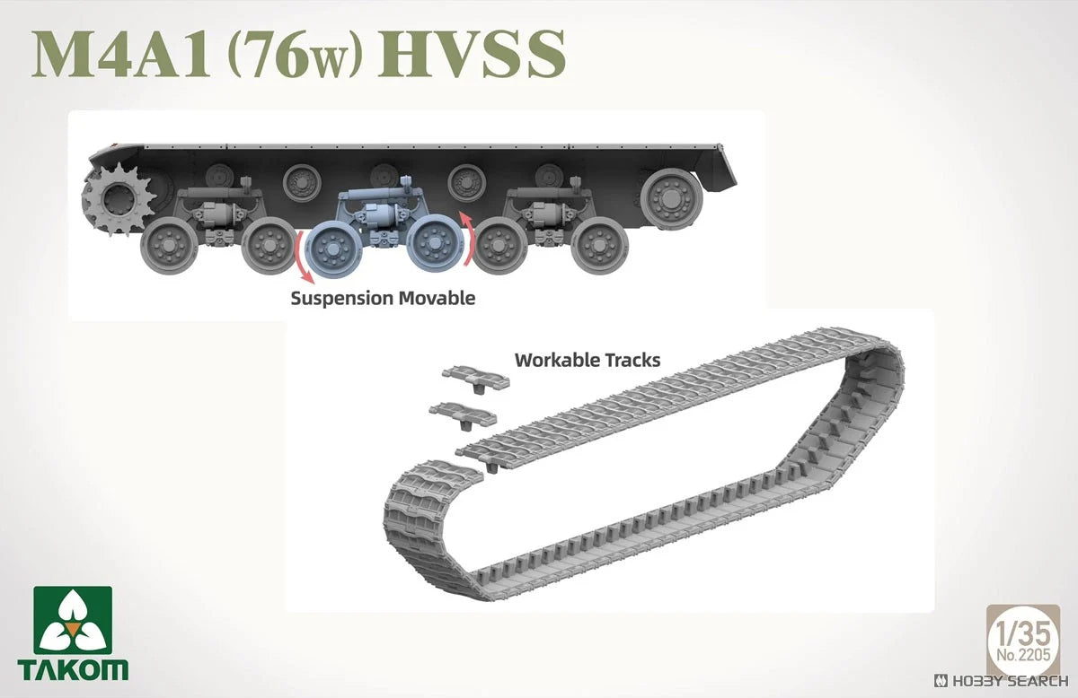 TAKOM 2205 1/35 M4A1 (76w) HVSS Tank Model Kit Reprint