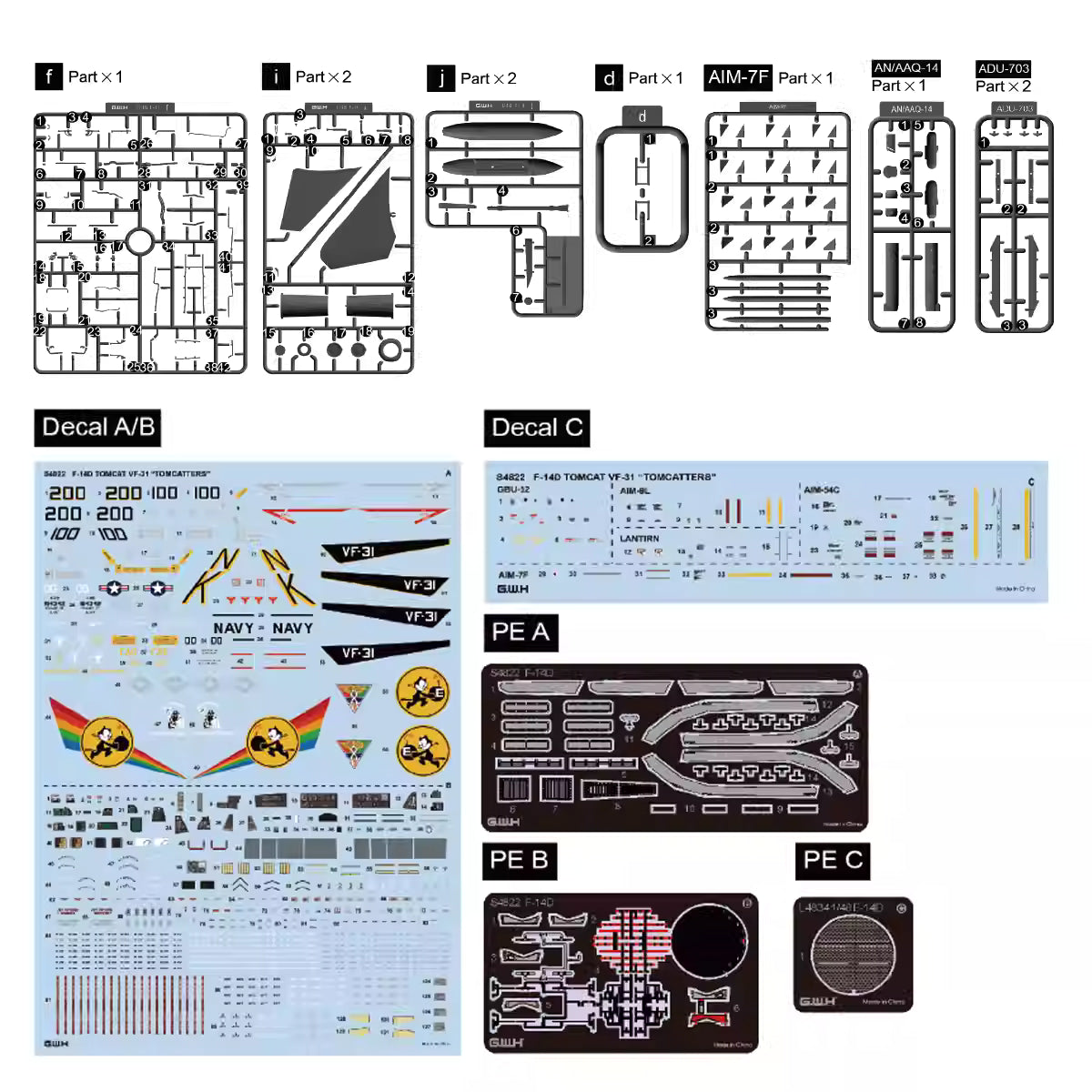 Great Wall S4822 1/48 F-14D VF-31 Squadron Painting Limited Version. w/3D Pilot
