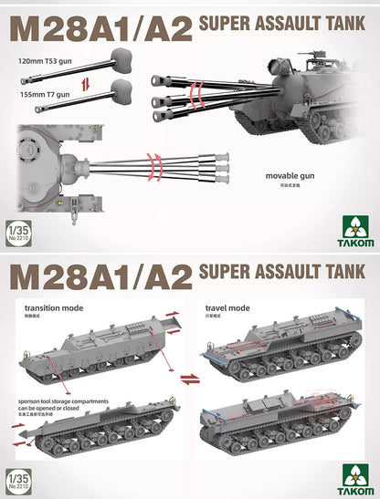 Explore this TAKOM 2209W 1/35 T28*2 BOX(2209+2210+Modeling Guidebook) Tank Model Kit 