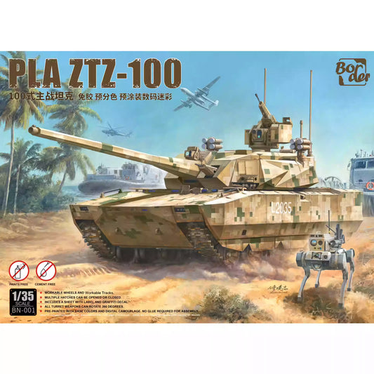 Explore this PLA ZTZ-100 MBT Tank Model Kit w/ZRY222 & "Robot Wolves" 1/35 | Border BN-001
