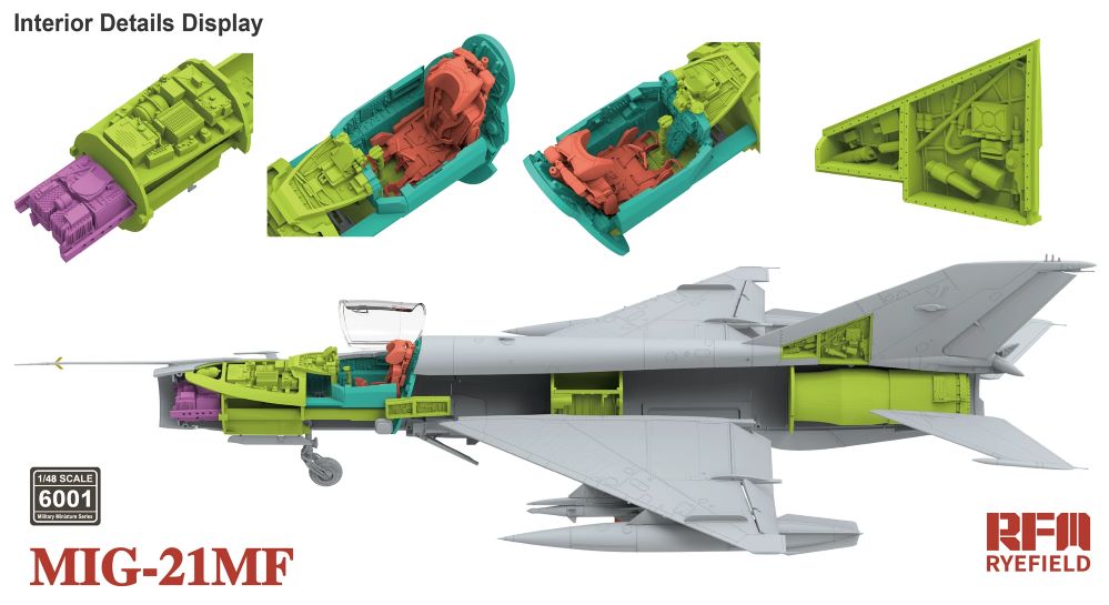 Build the RFM6001 MIG-21MF 1/48 Fighter Model Kit by RYE FIELD.