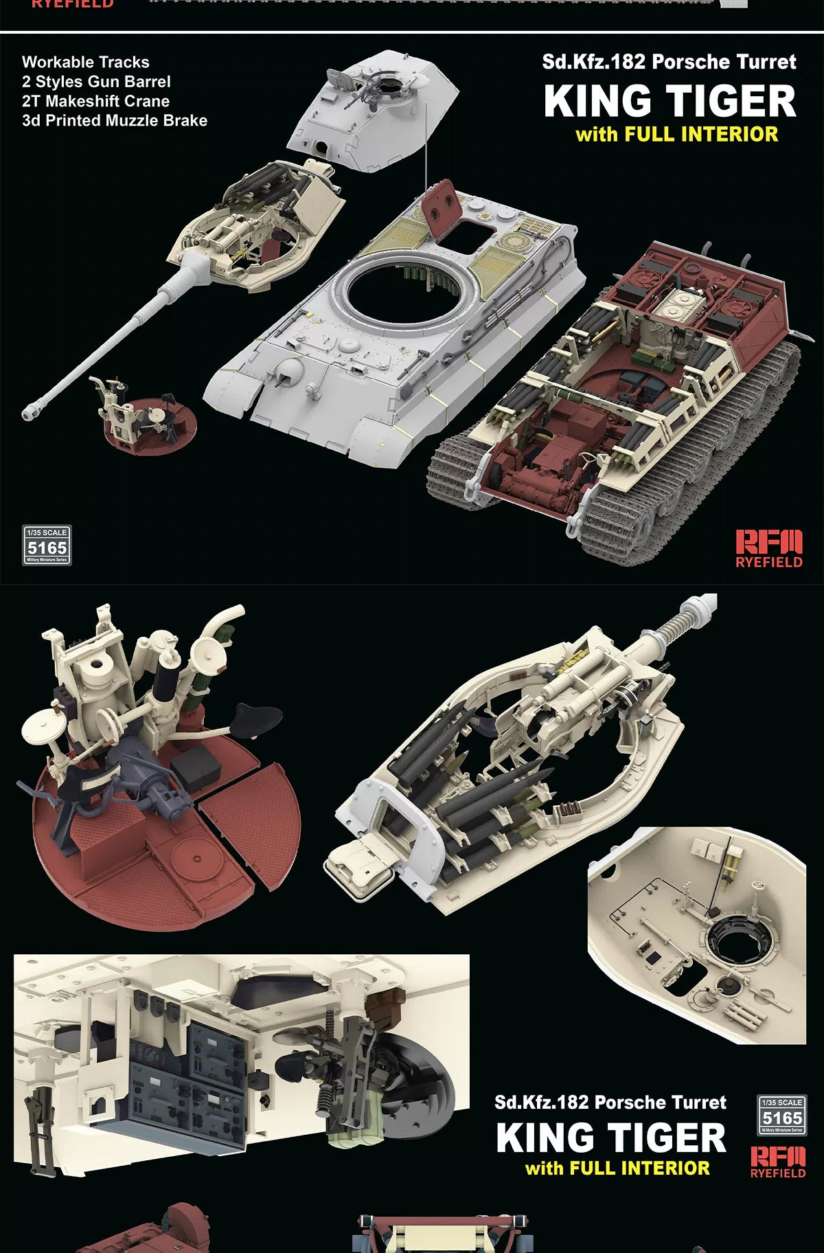 Rye Field RFM-5165 1/35 Sd.Kfz.182 KING TIGER Porsche Turret Full Interior Kit