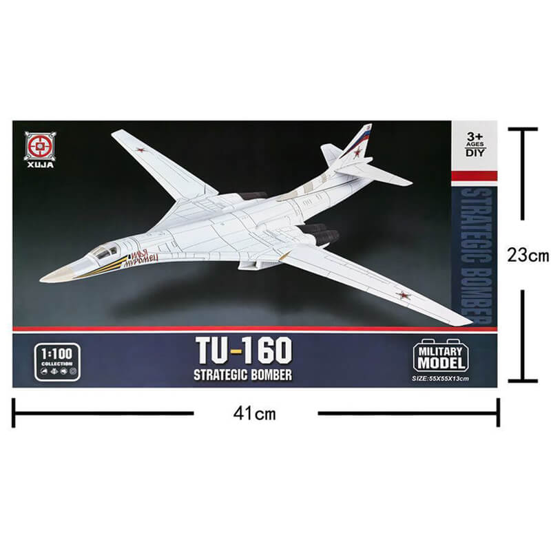 Explore the TU-160 Strategic Bomber Model Kit, a glueless 1/100 scale model perfect for aviation enthusiasts and collectors.
