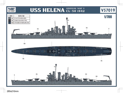 VEE HOBBY V57019 1/700 CL-50 Helena Cruiser Assembled Ship Model Starter Edition