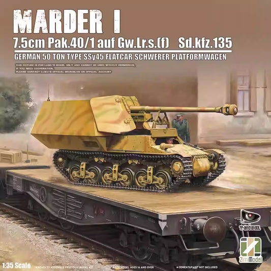 Zimi 35075 1/35 75mm Marder I Anti-tank Gun&50T SSy45 Flatcar Trailer(2 in1)Kit