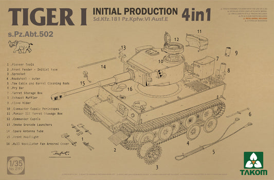 TAKOM 2197 1/35 Sd.Kfz.181 Pz.Kpfw.VI Ausf.E Tiger I Initial Production[4 in 1]