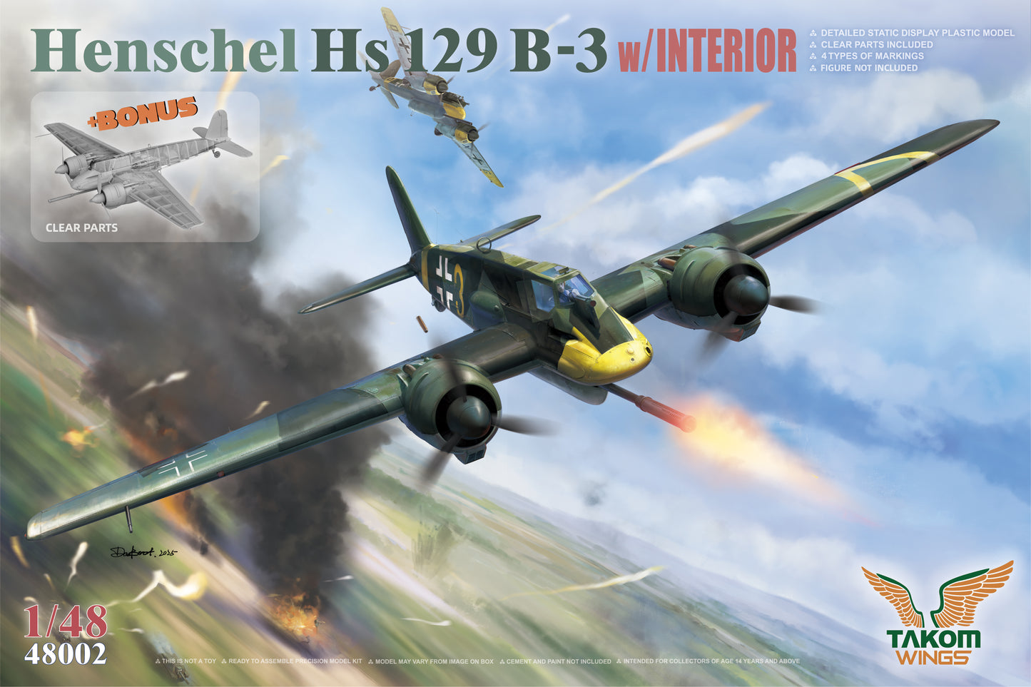 TAKOM 48002 1/48 Henschel Hs129B-3 With INTERIOR Attack Aircraft
Model Kit
