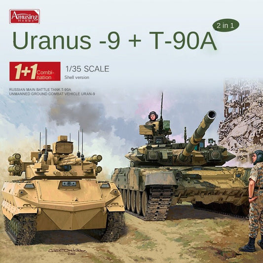 Amusing Hobby 35A053 1/35 Russian MBT T - 90A & Unmanned Ground Combat Vehicle Uran - 9 - ModelHives