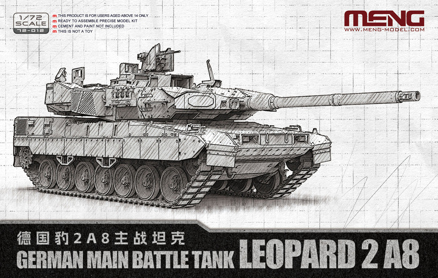 MENG 72-012 /72 German Main Battle Tank Leopard 2A8 Assembly Model Kit Presale