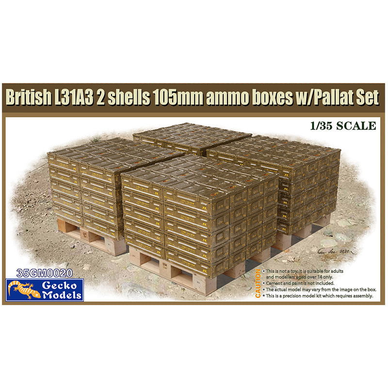 Gecko Models 35GM0020 1/35 British L31A3 2 shells 105mm ammo boxes w/pallat set ModelHive