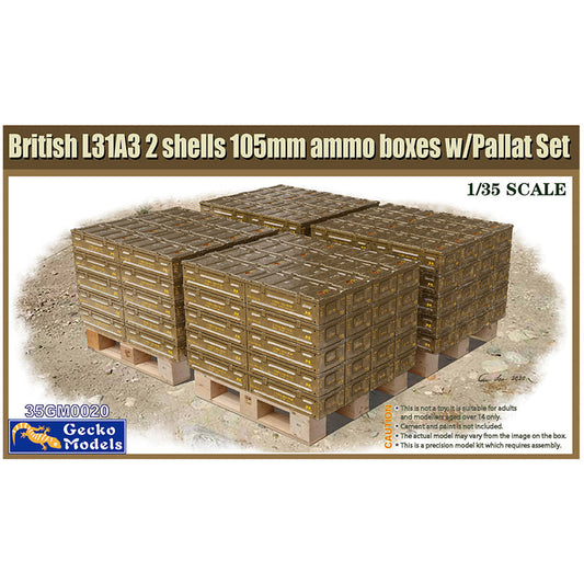 Gecko Models 35GM0020 1/35 British L31A3 2 shells 105mm ammo boxes w/pallat set ModelHive