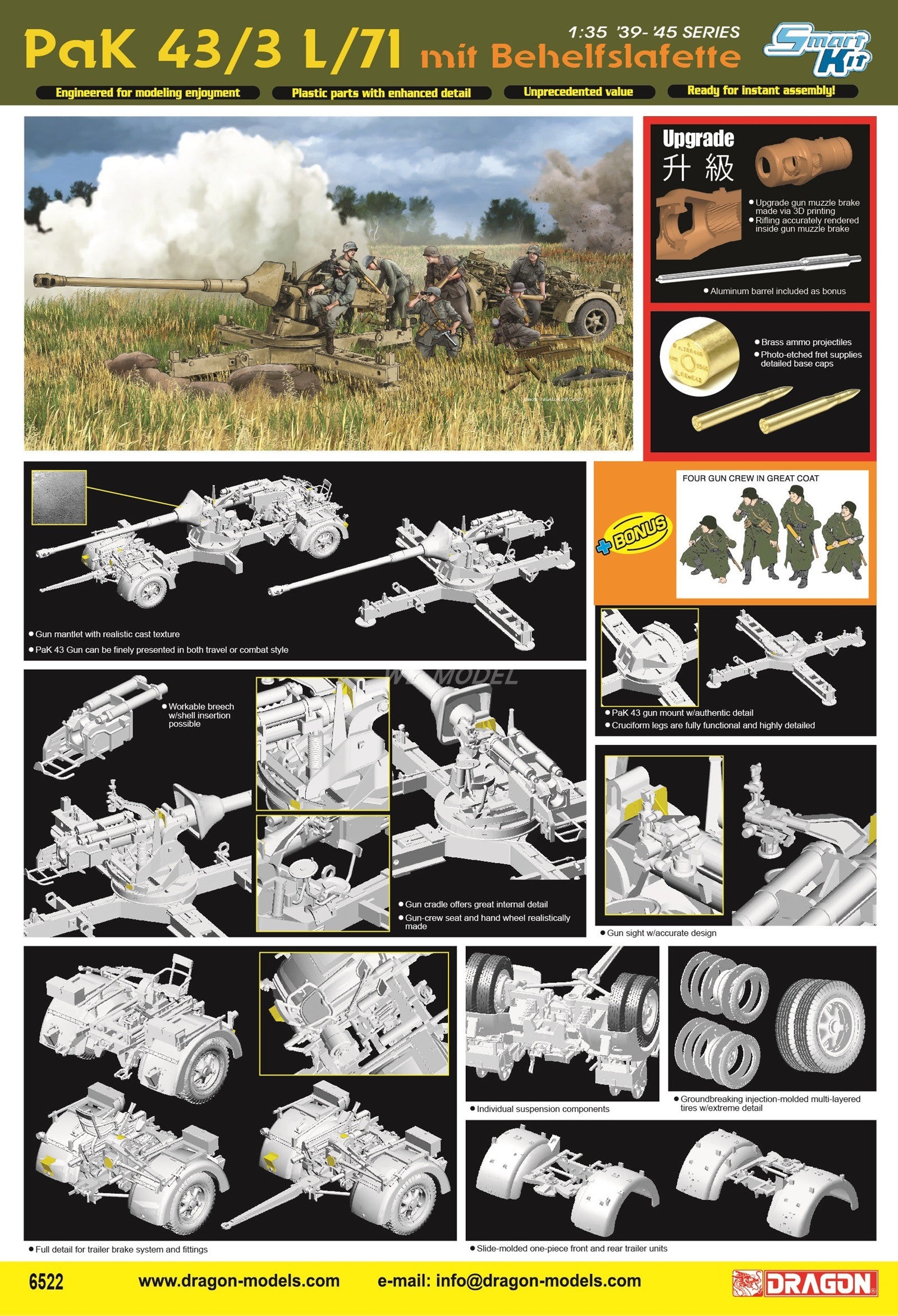 DRAGON 1/35 6522 PaK 43/3 L/71 mit Behelfslafette Upgrade Model Kit