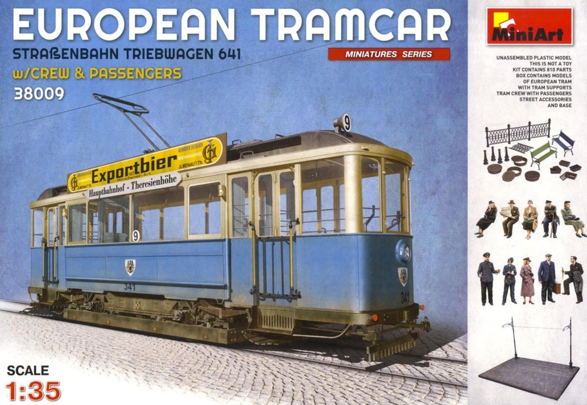 MINIART 1/35 38009 European Tramcar Triebwagen 641 w/Crew & Passengers Model Kit