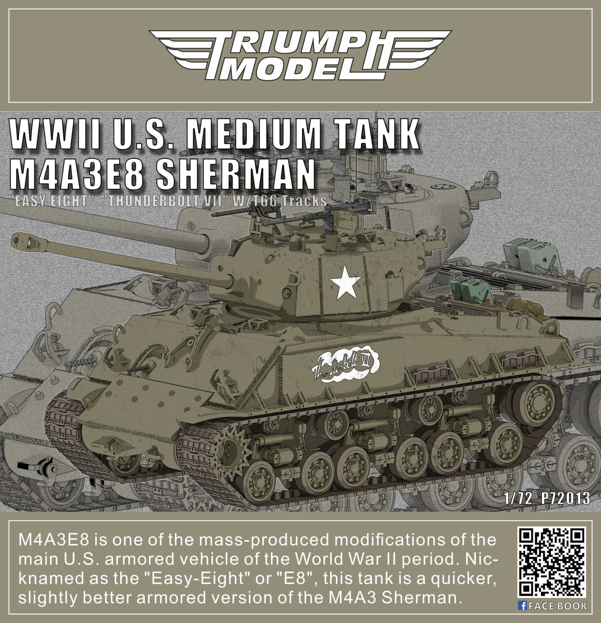 OSTRICH Triumph Models P72013 1/72 WWII U.S. Medium Tank M4A3E8 Sherman