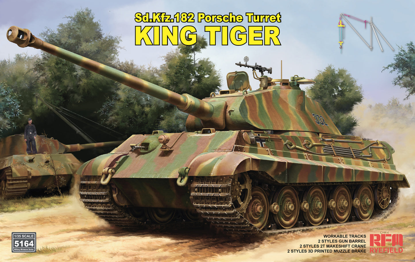 Rye Field RFM-5164 1/35 KING TIGER Porsche Turret w/2-Ton Crane/Workable Tracks Presale