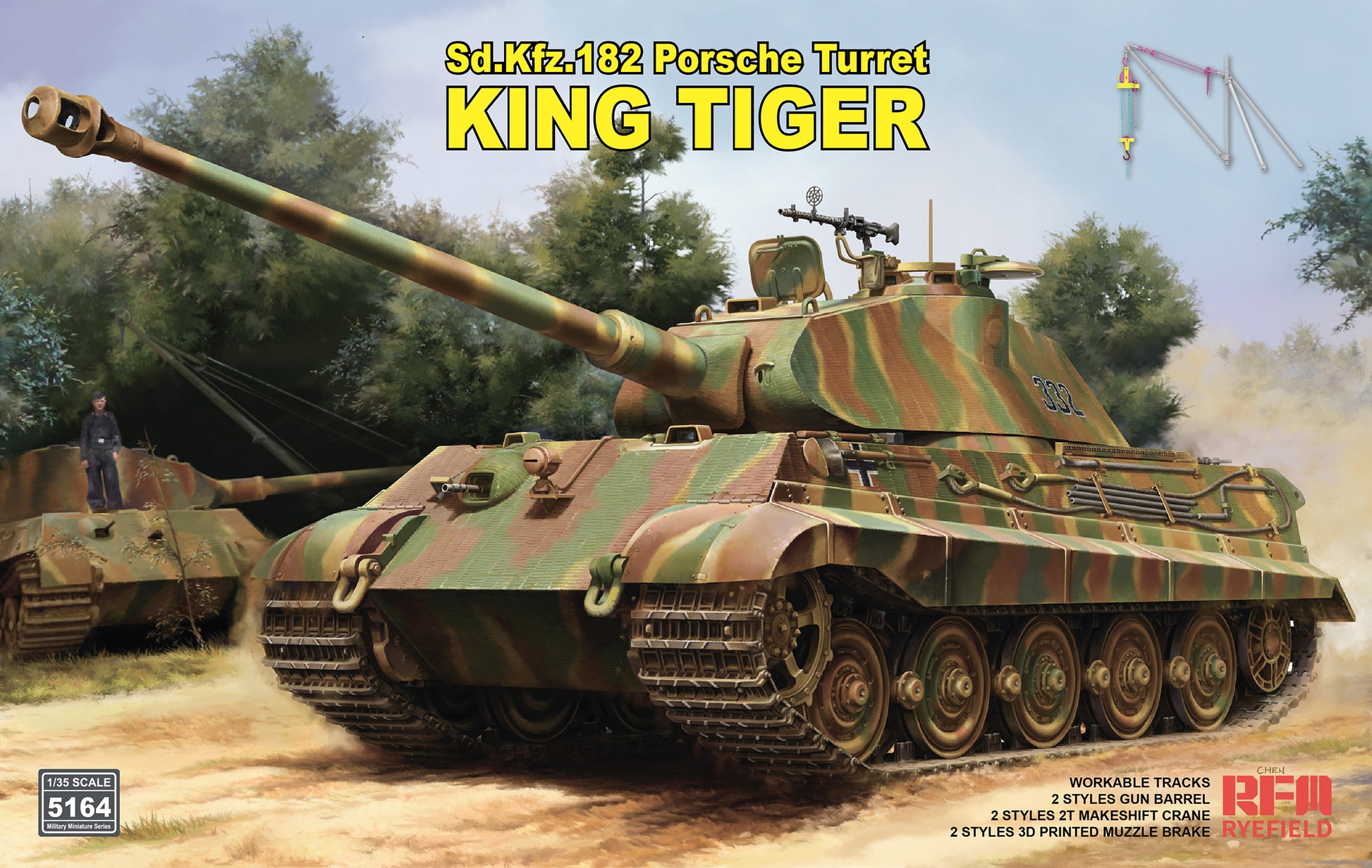 Rye Field RFM-5164 1/35 KING TIGER Porsche Turret w/2-Ton Crane/Workable Tracks Presale
