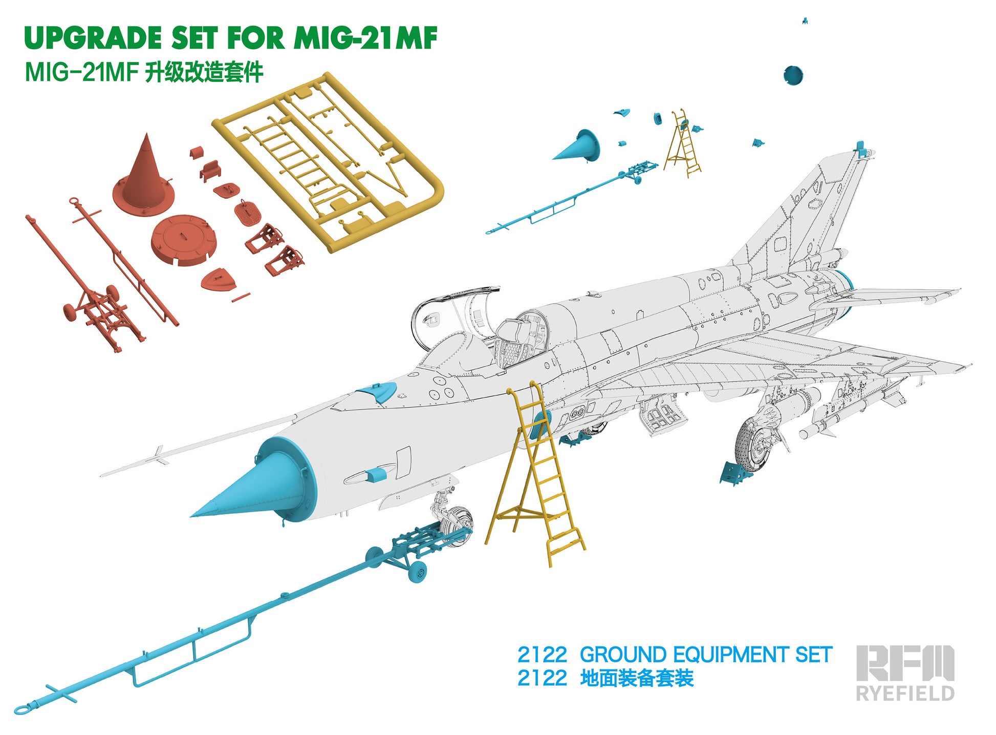 RYE FIELD 2122 Ground Equipment Set For 1/48 RFM6001 MIG-21MF Fighter Presale