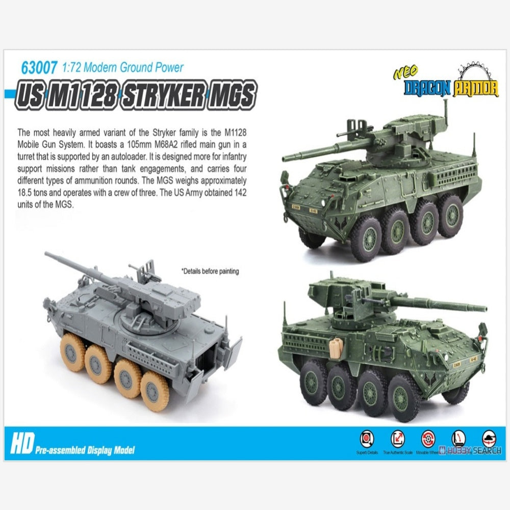 Dragon 63007 1/72 Scale US M1128 Stryker MGS (Pre-built Tank Model)