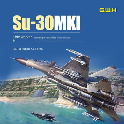 Discover the Great Wall Hobby L4826, a 1/48 SU-30MKI Flanker-H model kit featuring detailed parts and the Brahmos cruise missile.