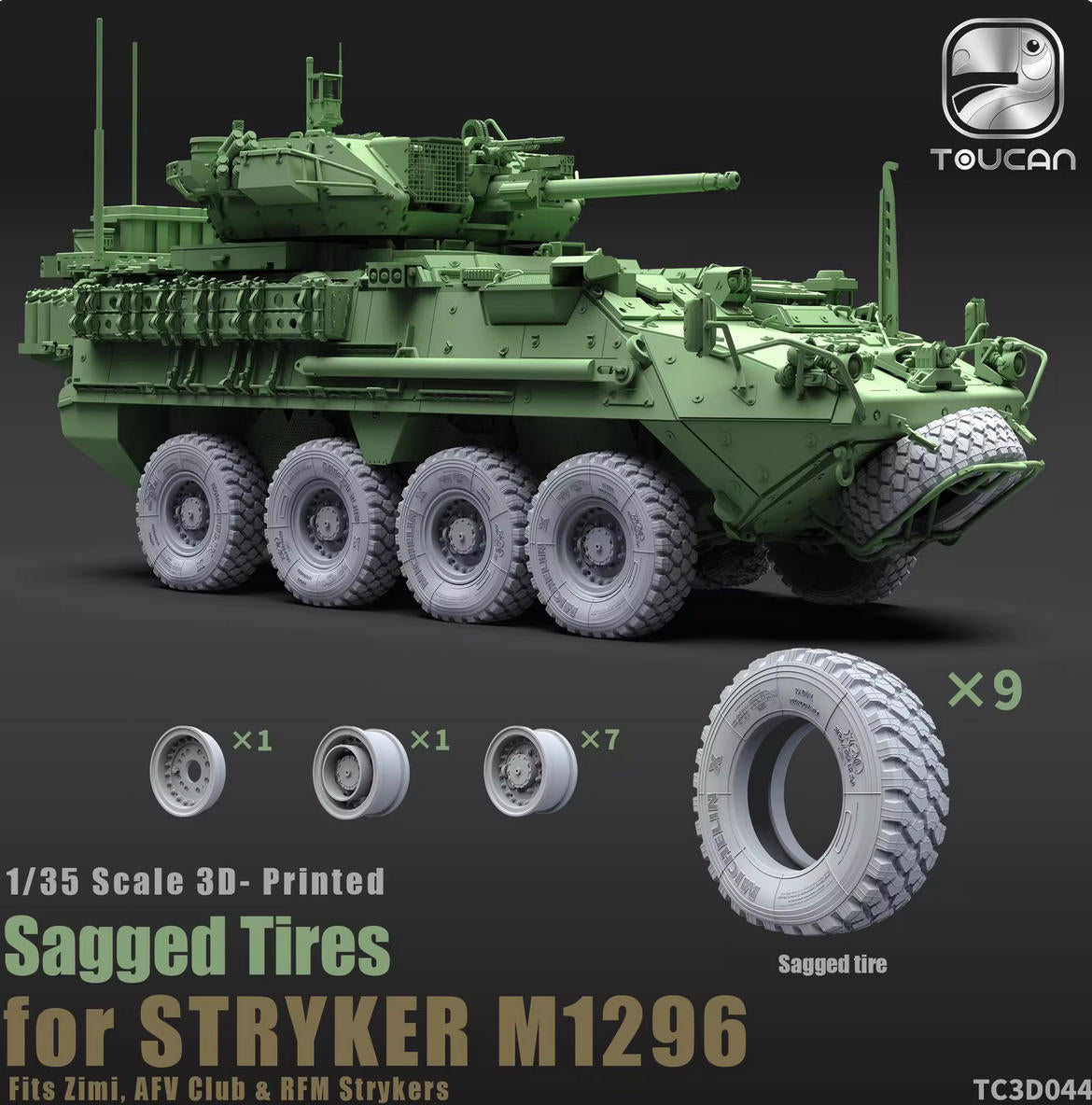 ZIMI&TOUCAN TC3D044 1/35 Sagged Tires for Stryker M1296 (for Zimi) Plastic Model