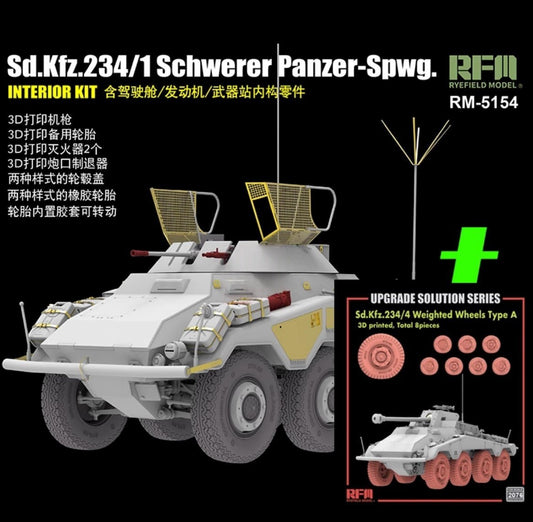 RYE 5154B 1/35 Sd.Kfz.234/1 Schwerer Panzer - Spwg.Interior&3D Print Type A Wheels Pre - sale - ModelHives