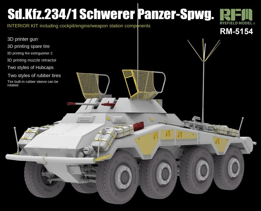 RYE FIELD 5154 1/35 Sd.Kfz. 234/1 Schwerer Panzer - Spwg. Interior Model Kit - ModelHives