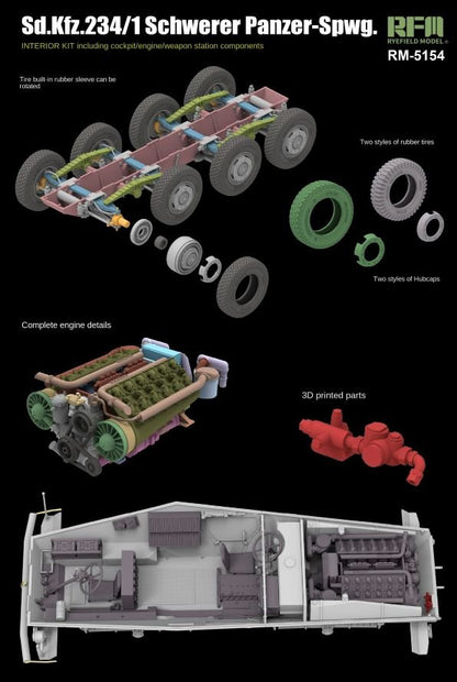RYE FIELD 5154 1/35 Sd.Kfz. 234/1 Schwerer Panzer - Spwg. Interior Model Kit - ModelHives